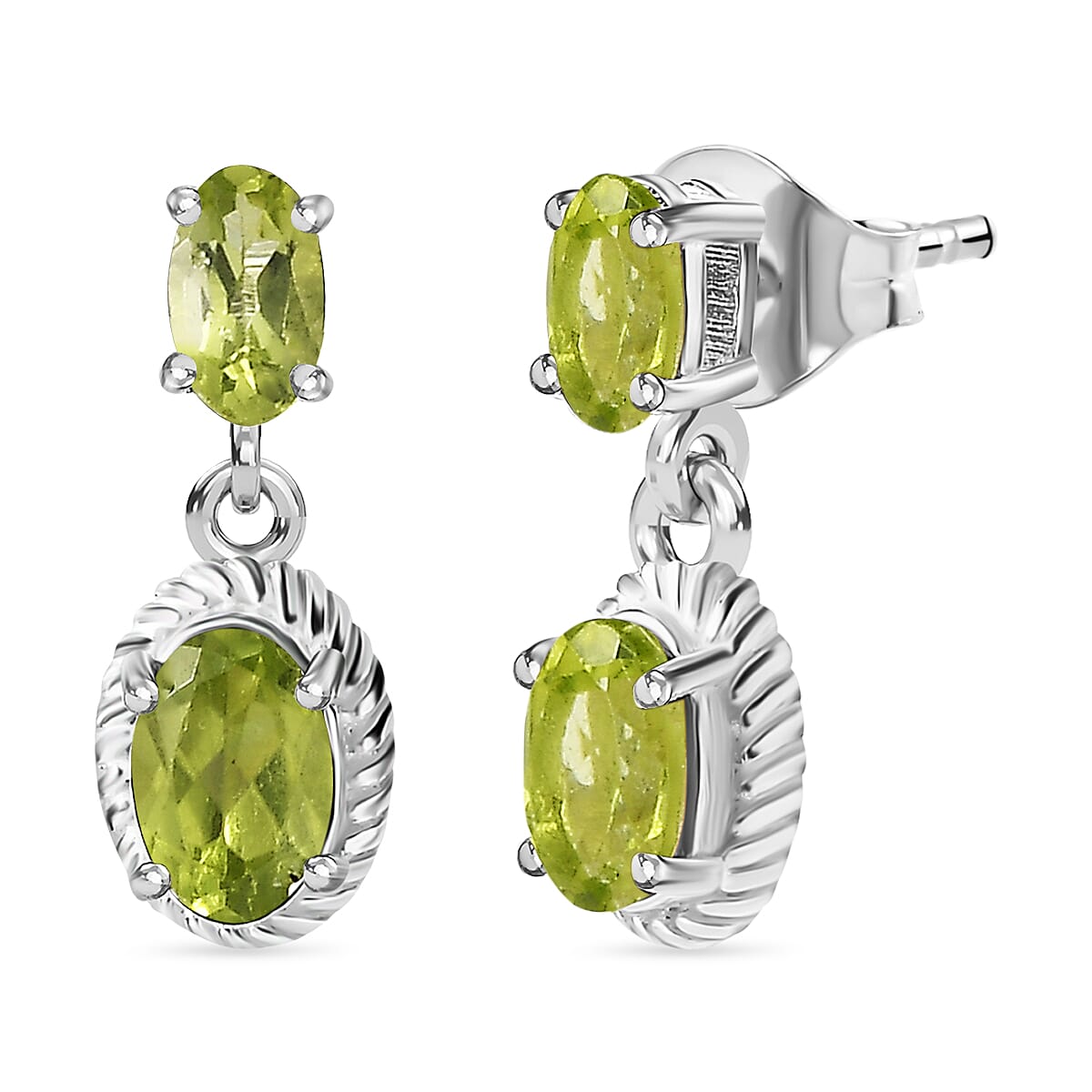 Hebei Peridot Dangle Earrings in Sterling Silver