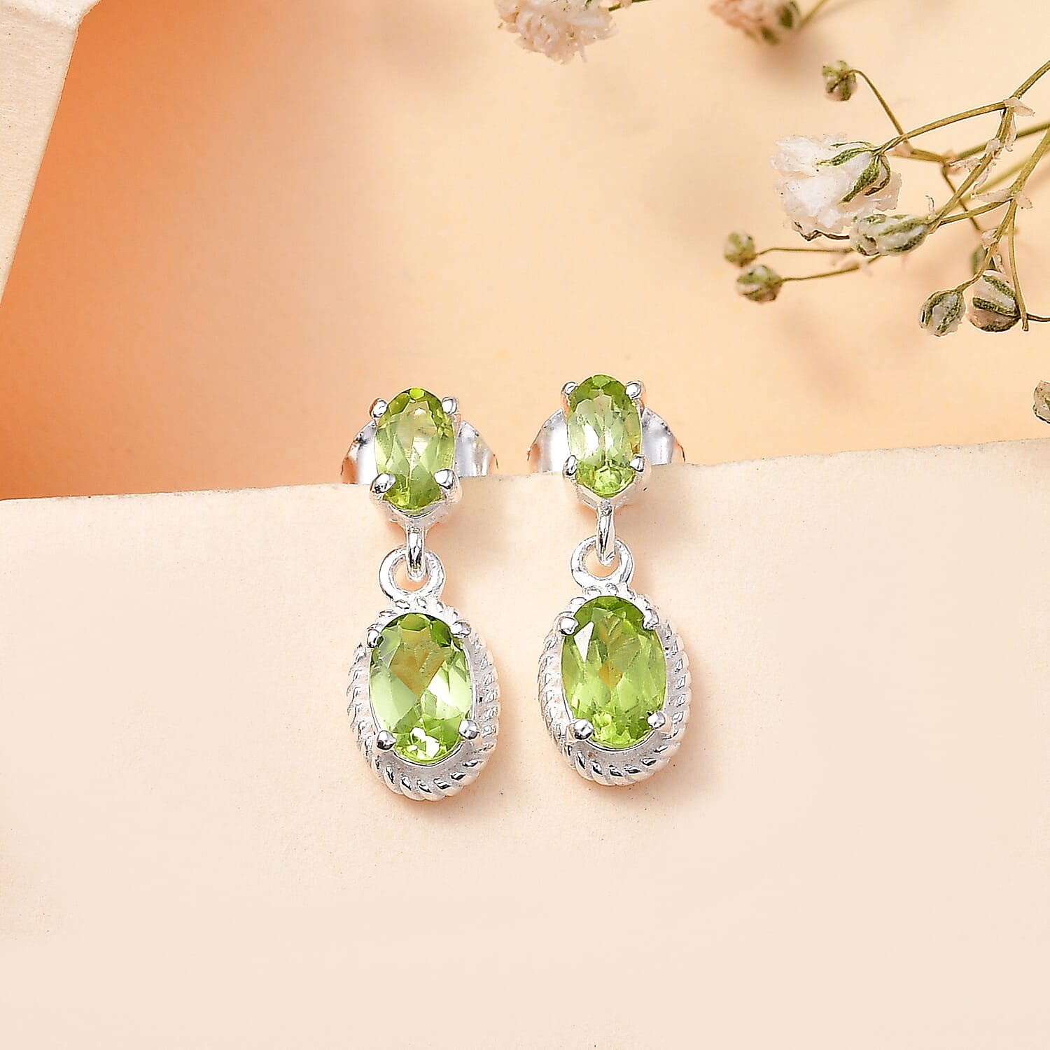 Hebei Peridot Dangle Earrings in Sterling Silver