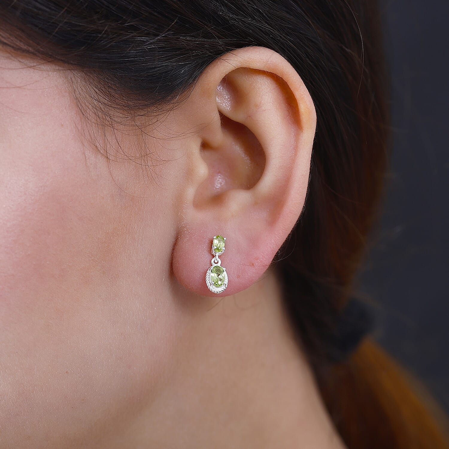 Hebei Peridot Dangle Earrings in Sterling Silver