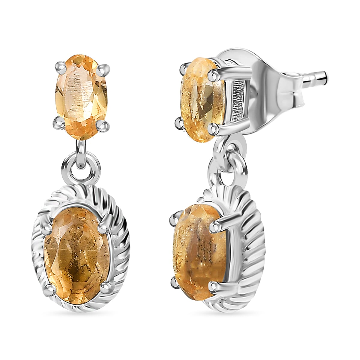 Citrine Dangle Earrings Sterling Silver 1.25 Ct