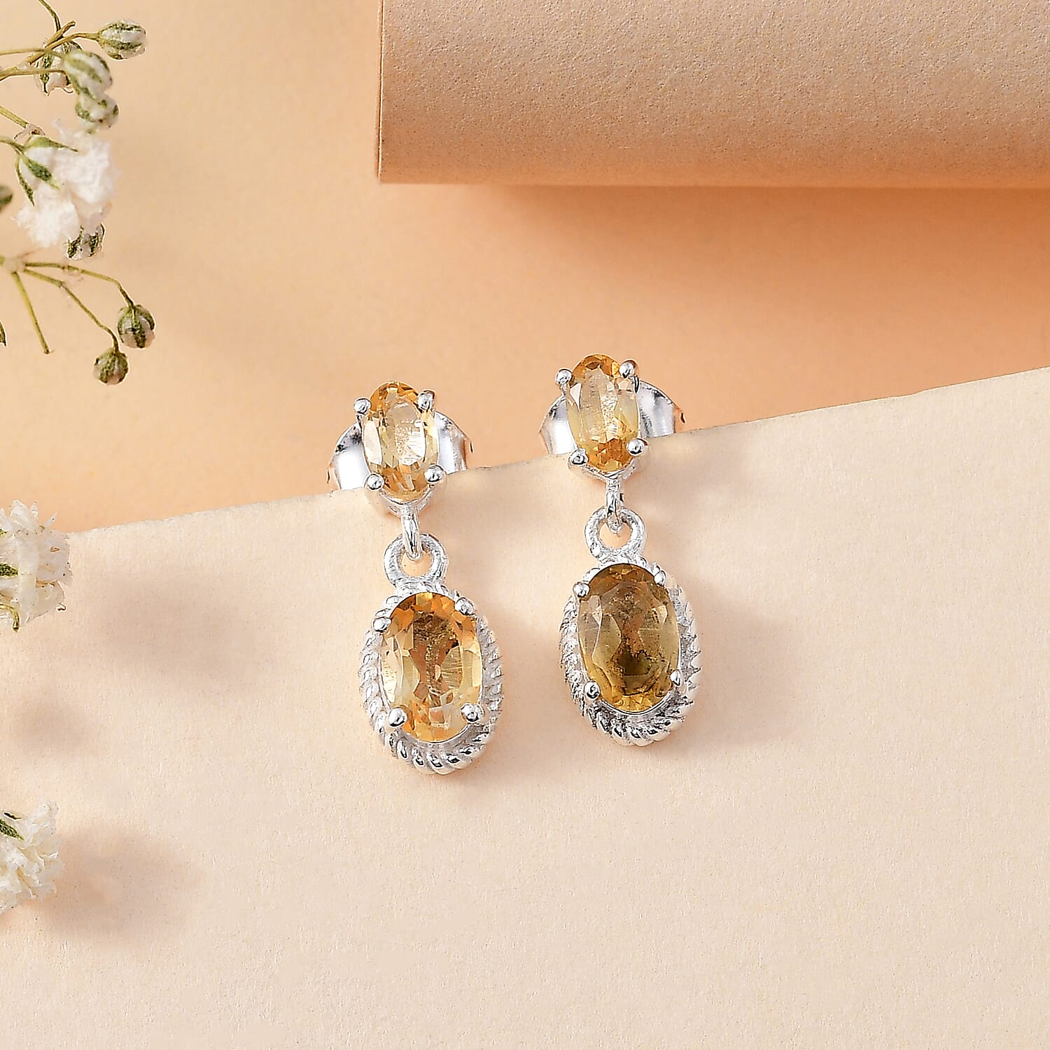 Citrine Dangle Earrings Sterling Silver 1.25 Ct