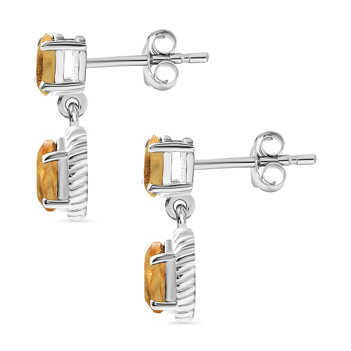 Citrine Dangle Earrings Sterling Silver 1.25 Ct