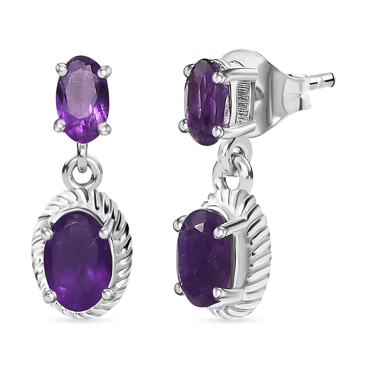 Buy Amethyst gemstone silver dangle earrings