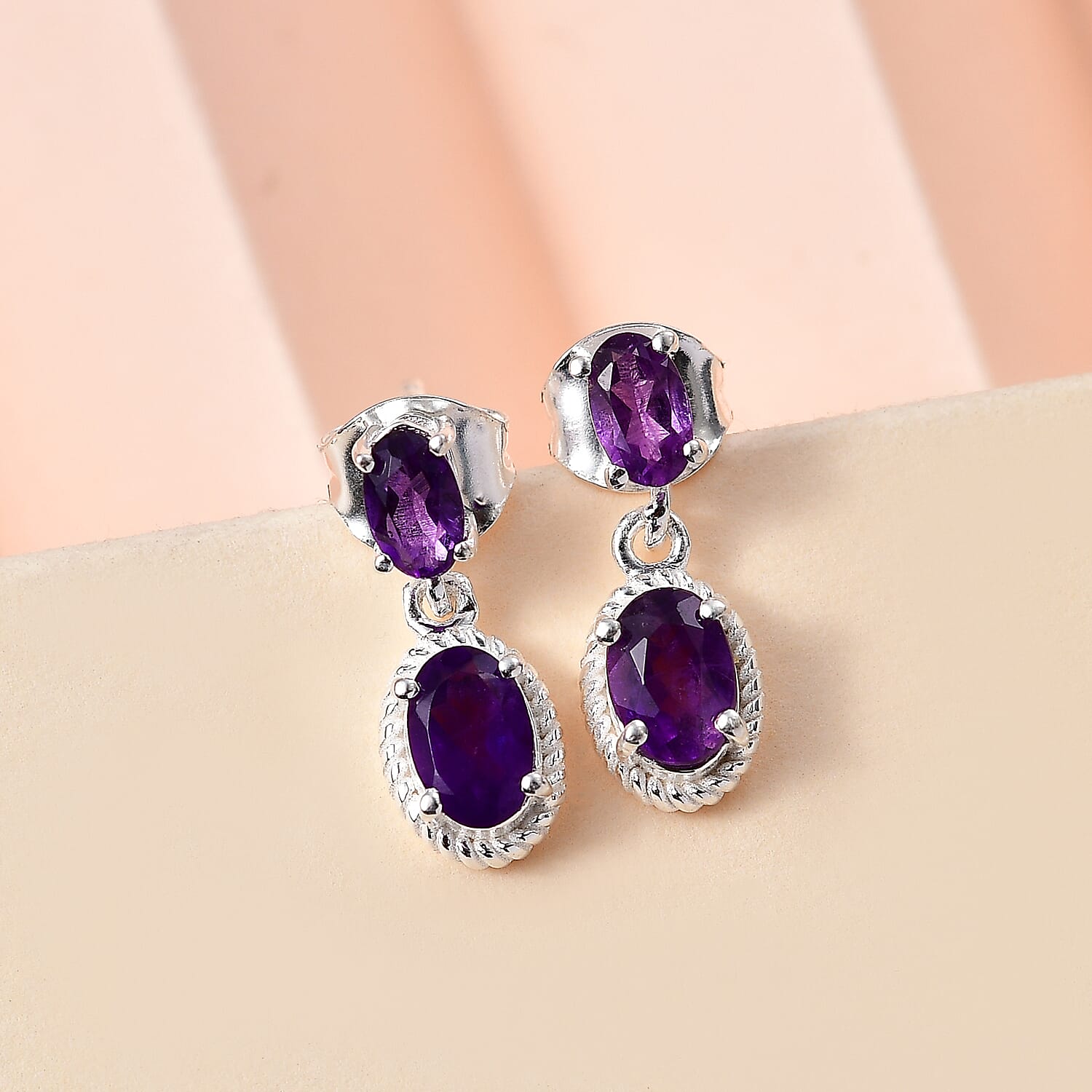 Amethyst Dangle Earrings in Sterling Silver 1.31 Ct