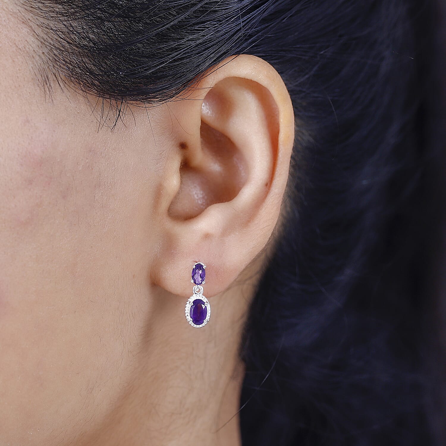 Amethyst Dangle Earrings in Sterling Silver 1.31 Ct