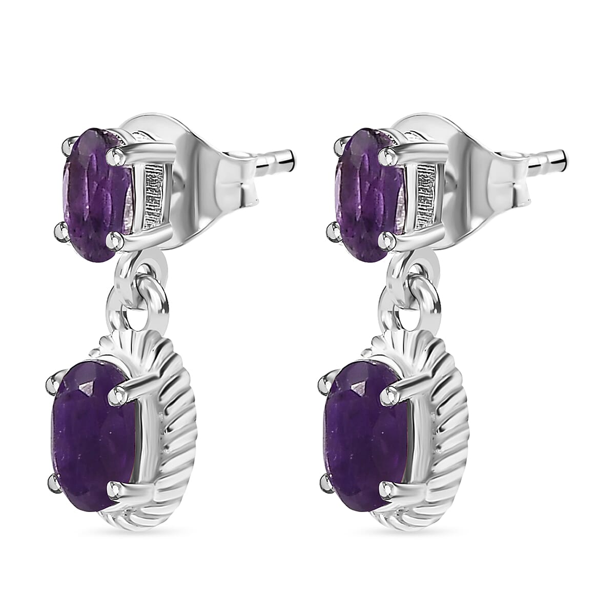 Amethyst Dangle Earrings in Sterling Silver 1.31 Ct