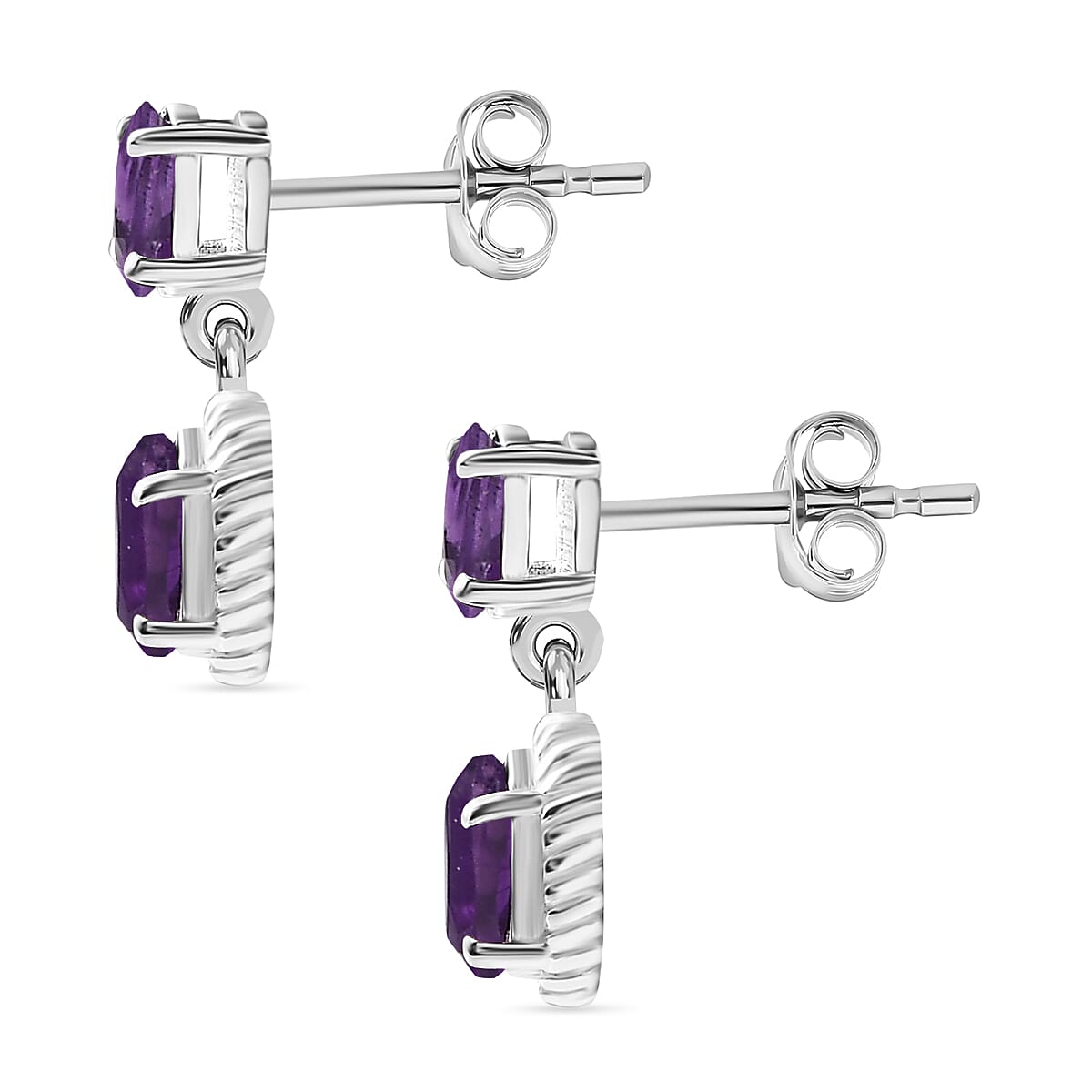 Amethyst Dangle Earrings in Sterling Silver 1.31 Ct