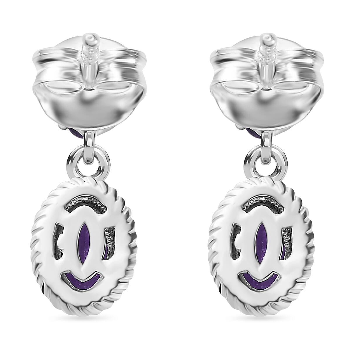 Amethyst Dangle Earrings in Sterling Silver 1.31 Ct