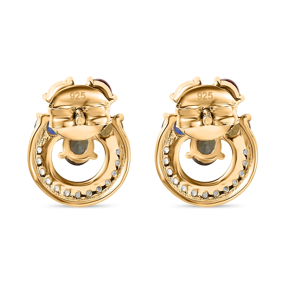 Multi Sapphire & Natural Zircon Stud Earrings With Push Back in 18K  Vermeil Yellow Gold Plated Sterling Silver 2.16 Cts