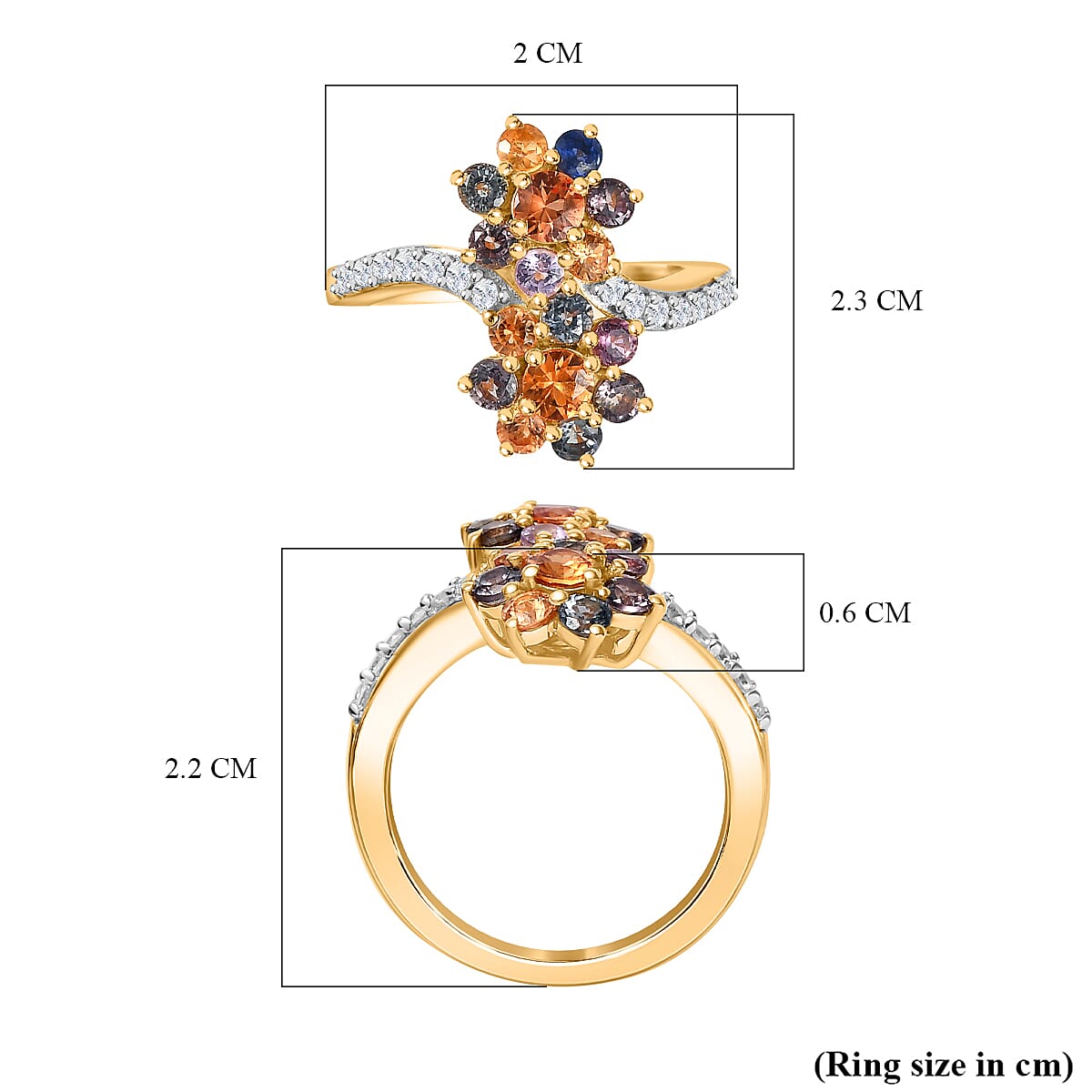 Rainbow Sapphire & Natural Zircon Bypass Ring in 18K Vermeil Yellow Gold Plated Sterling Silver 1.95 Ct. Rainbow Sapphire & Natural Zircon Bypass Ring in 18K Vermeil Yellow Gold Plated Sterling Silver 1.95 Ct.