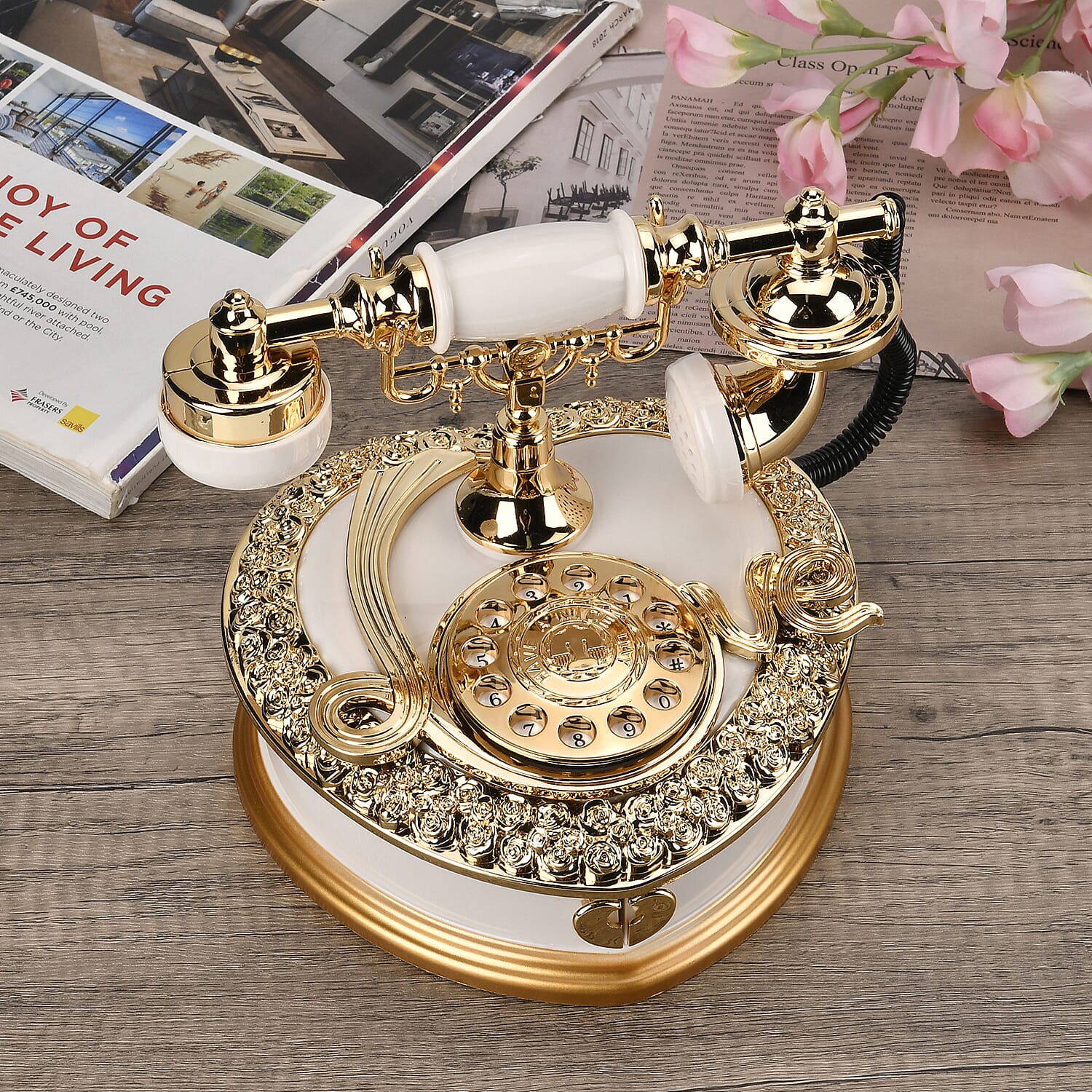 Antique Phone Music Box with Jewellery Box (Size 20x18x16 cm) - White