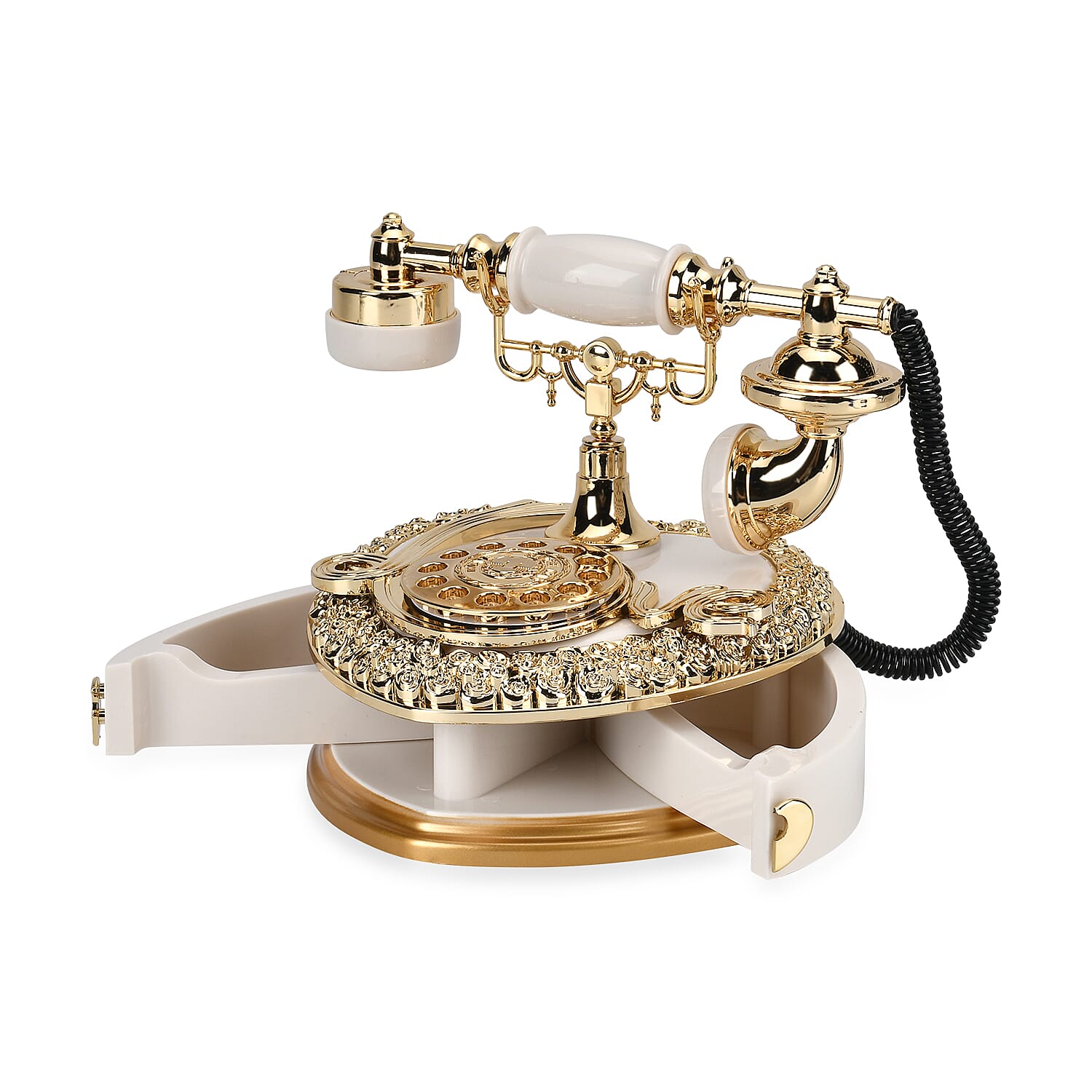 Antique Phone Music Box with Jewellery Box (Size 20x18x16 cm) - White