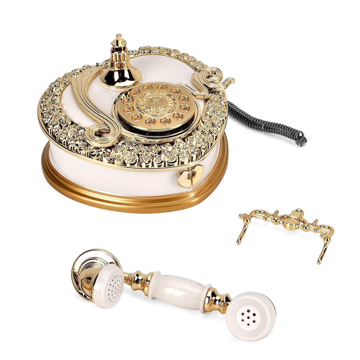 Antique Phone Music Box with Jewellery Box (Size 20x18x16 cm) - White