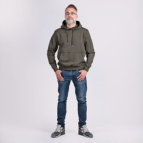Mens Knitwear Cotton Hoodie Sweat Shirt (Size S) - Khaki