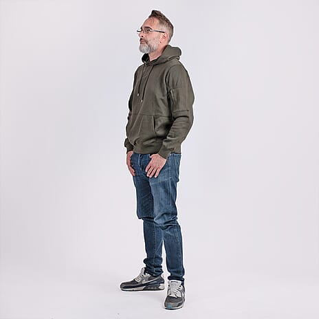 Mens Knitwear Cotton Hoodie Sweat Shirt (Size S) - Khaki