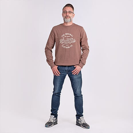 Cotton Woven Sweat Shirt (Size L) - Brown