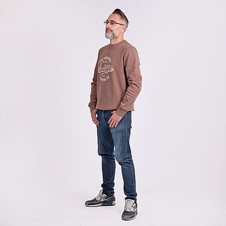 Cotton Woven Sweat Shirt (Size L) - Brown