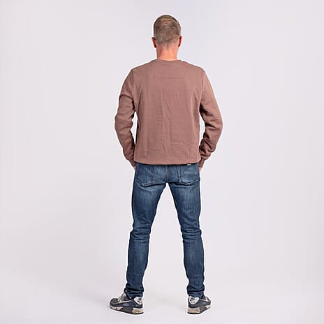 Cotton Woven Sweat Shirt (Size L) - Brown