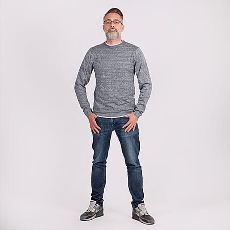 100% Cotton Mens Knitwear Jumper (Size L) - Grey