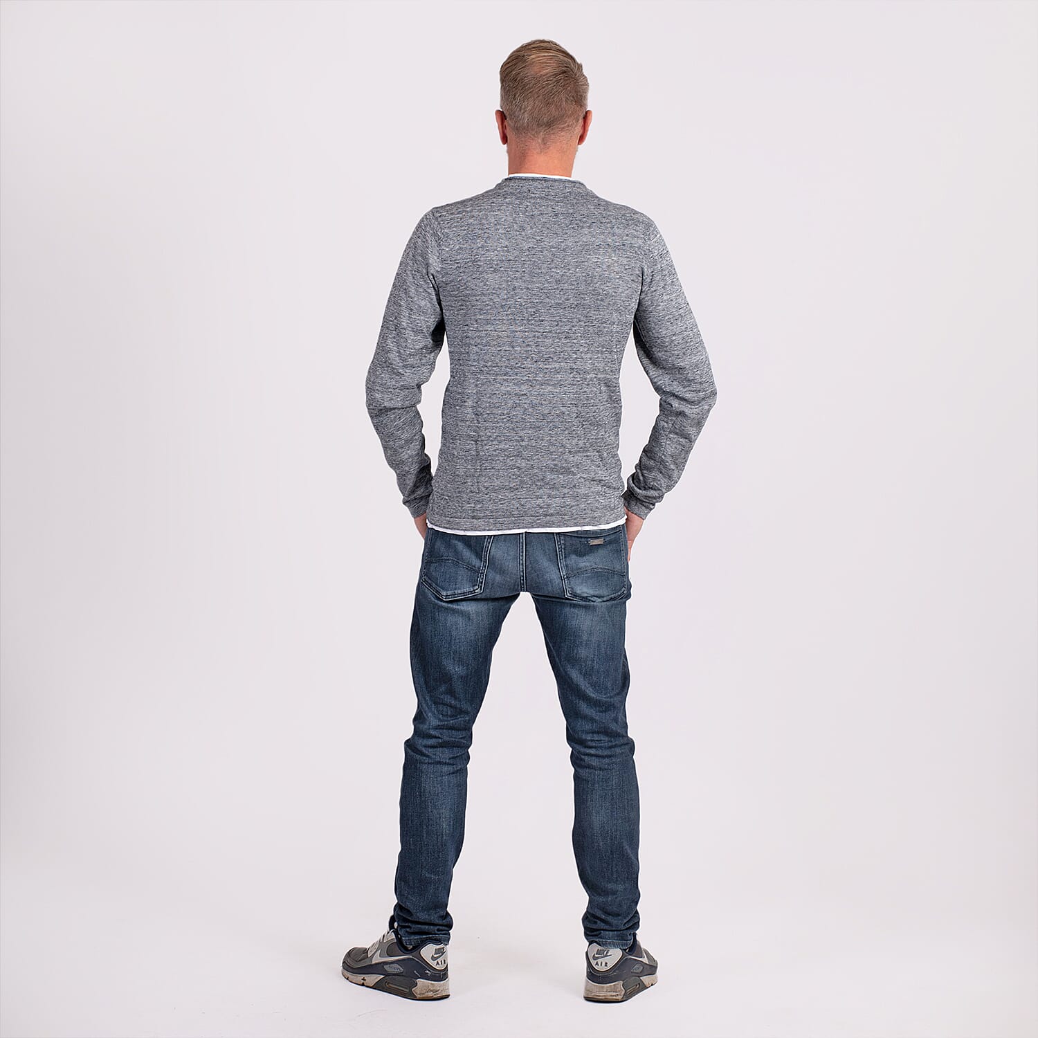 100% Cotton Mens Knitwear Jumper (Size L) - Grey