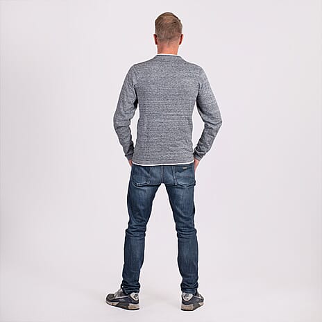 100% Cotton Mens Knitwear Jumper (Size L) - Grey