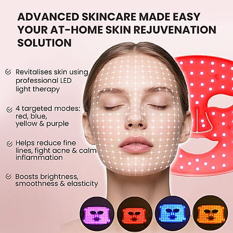 LOWEST EVER PRICE- Beautech Silicone LED Face Mask - Anti Aging Red, Antibacterial Blue, Yellow, Purple & Infrared) with Remote & Timer