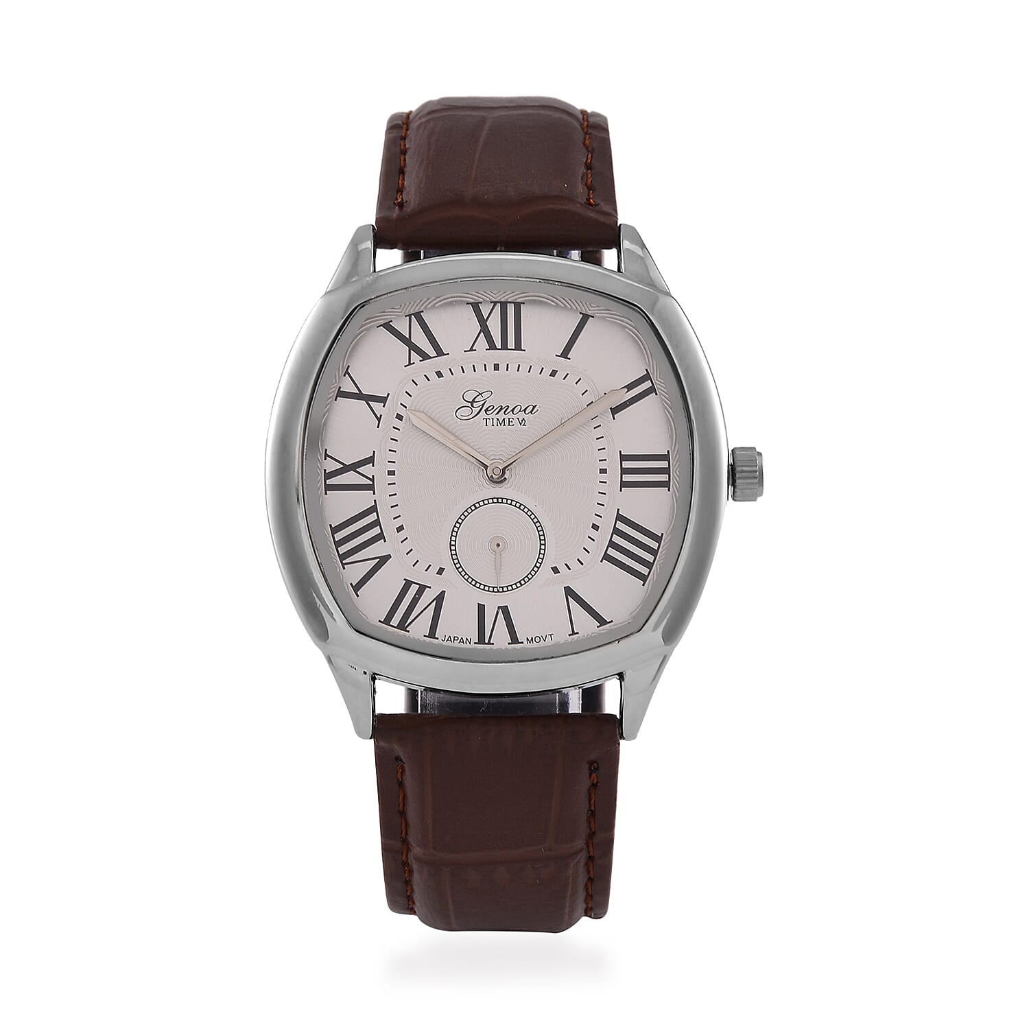 GENOA Japan Movt. 3ATM WR Silver Dial Watch with Brown Leather Strap