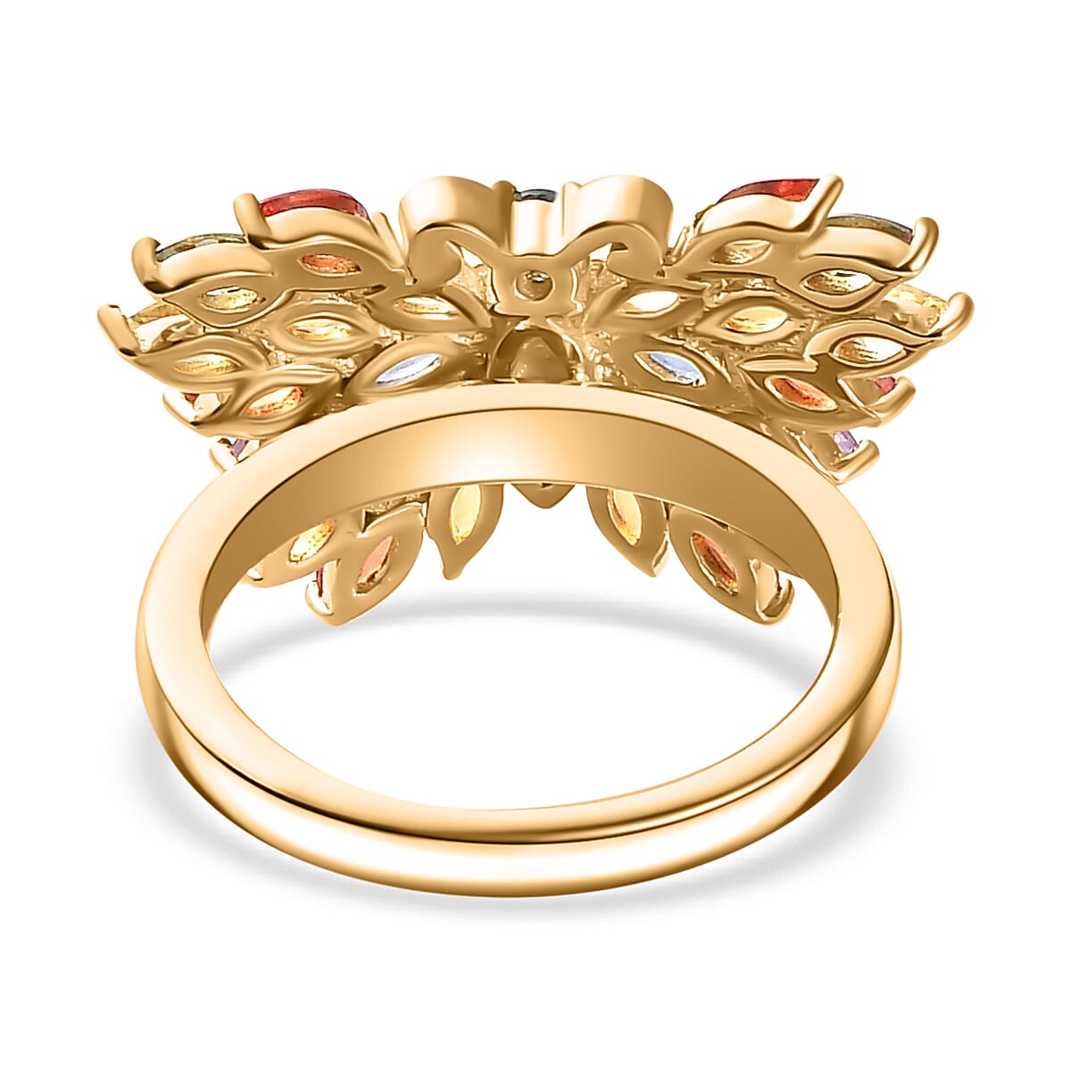 Multi Sapphire, Natural Zircon Marquee Ring in 18K Vermeil Plated Sterling Silver 2.66 Ct