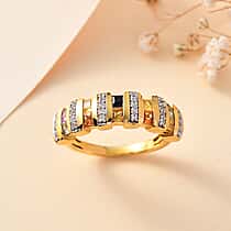 Rainbow Sapphire and Natural Zircon Band Ring in 18K Yellow Gold Vermeil Plated Sterling Silver 1.38 Ct