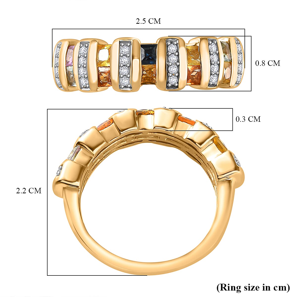 Multi Sapphire & Natural Zircon Band Ring in 18K Vermeil Yellow Gold Plated Sterling Silver 1.38 Ct Multi Sapphire & Natural Zircon Band Ring in 18K Vermeil Yellow Gold Plated Sterling Silver 1.38 Ct