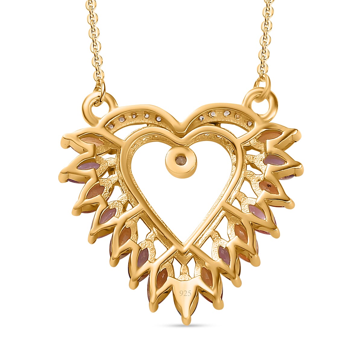 Rainbow Sapphire & Natural Zircon Heart Necklace (Size - 20) in 18K Vermeil Yellow Gold Plated Sterling Silver 1.91 Ct.