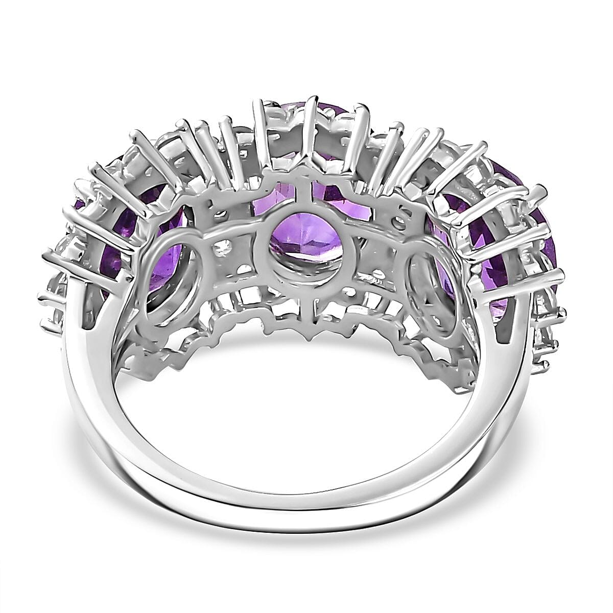 Moroccan Amethyst & Natural Zircon Ring in Rhodium Overlay Sterling Silver 6.72 Ct.
