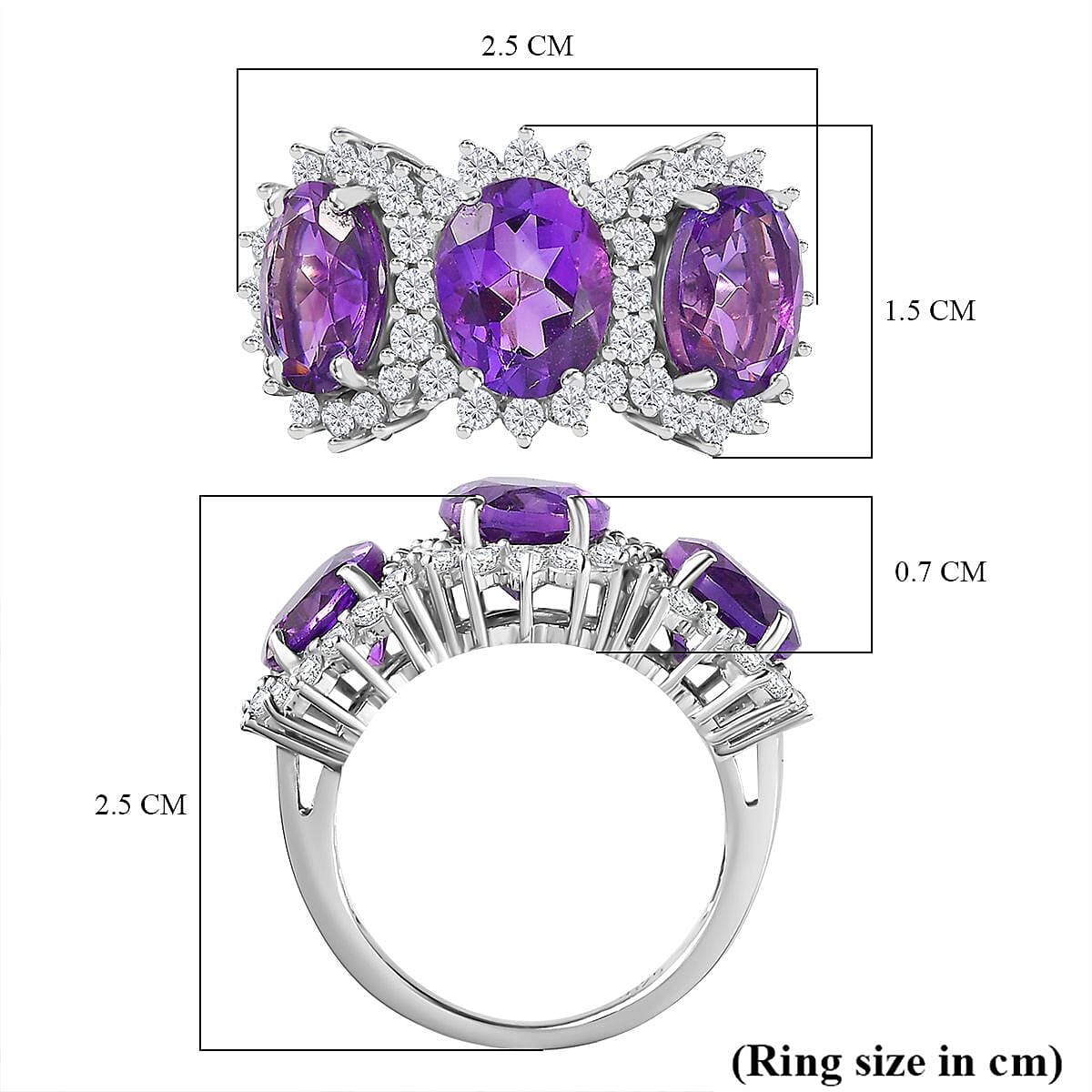 Moroccan Amethyst & Natural Zircon Ring in Rhodium Overlay Sterling Silver 6.72 Ct.