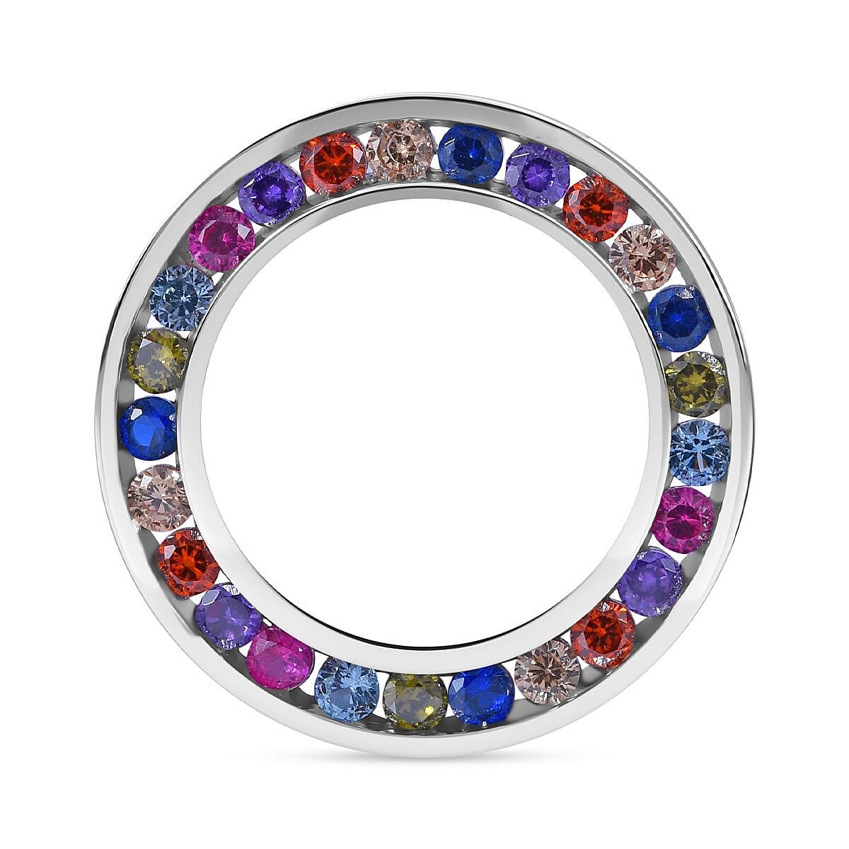 Multi Colour Cubic Zirconia Pendant in Rhodium Overlay Sterling Silver 1.71 Ct.