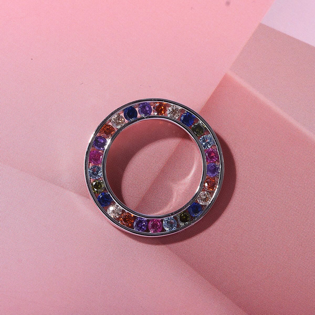 Multi Colour Cubic Zirconia Pendant in Rhodium Overlay Sterling Silver 1.71 Ct.