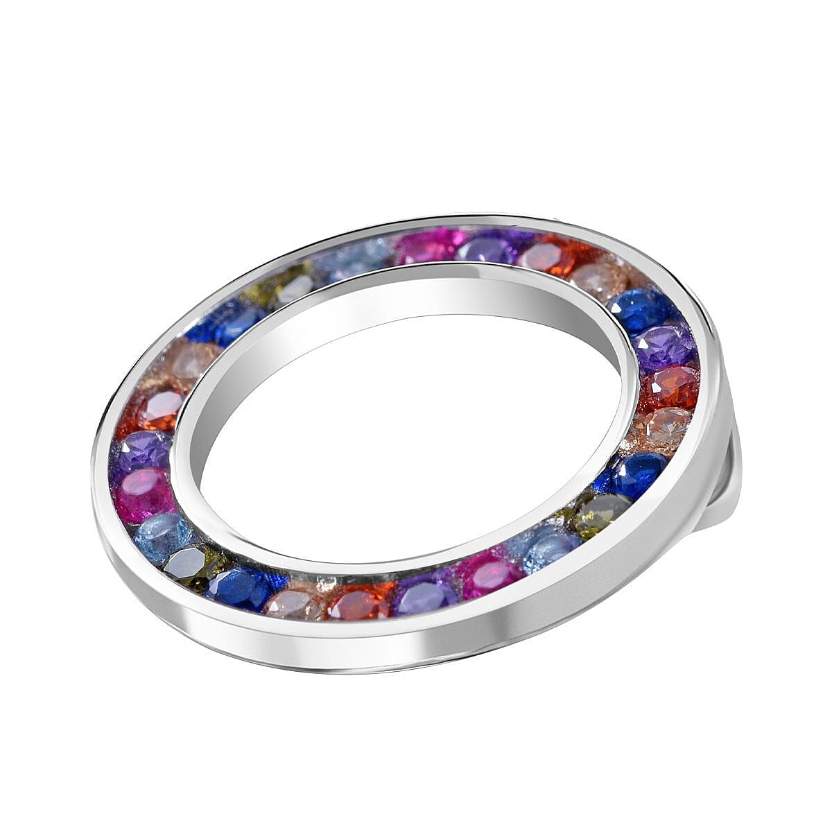 Multi Colour Cubic Zirconia Pendant in Rhodium Overlay Sterling Silver 1.71 Ct.