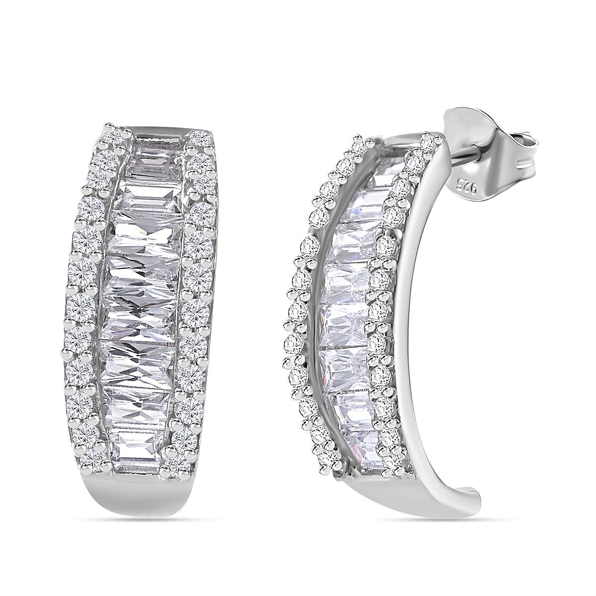 White Cubic Zirconia Earring in Rhodium Overlay Sterling Silver 1.52 Ct.