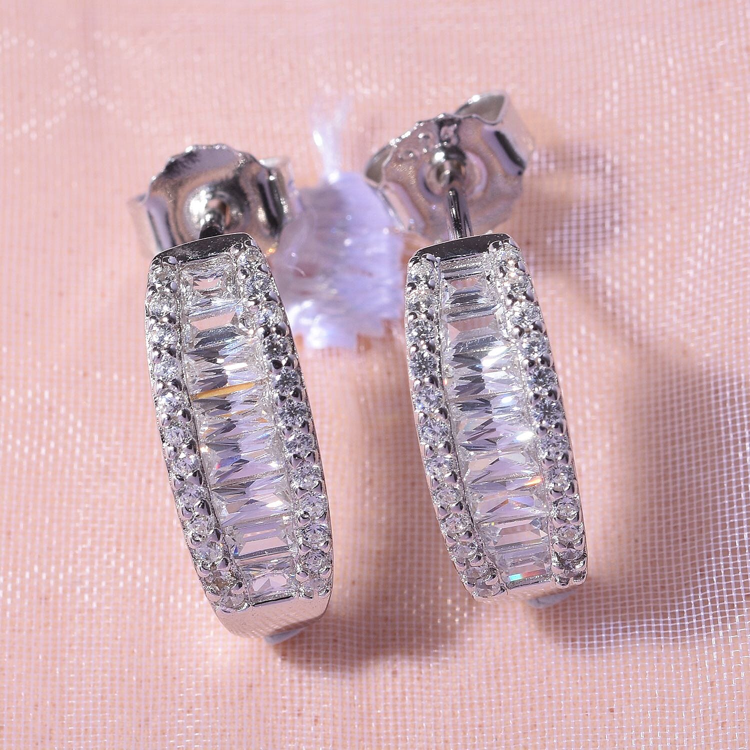 White Cubic Zirconia Earring in Rhodium Overlay Sterling Silver 1.52 Ct.