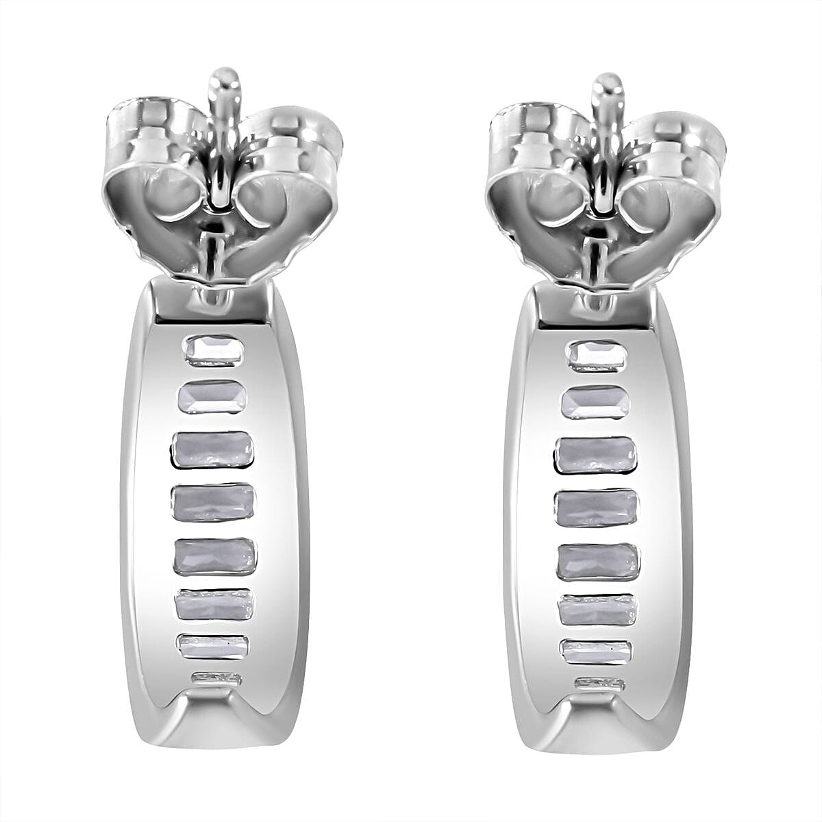 White Cubic Zirconia Earring in Rhodium Overlay Sterling Silver 1.52 Ct.