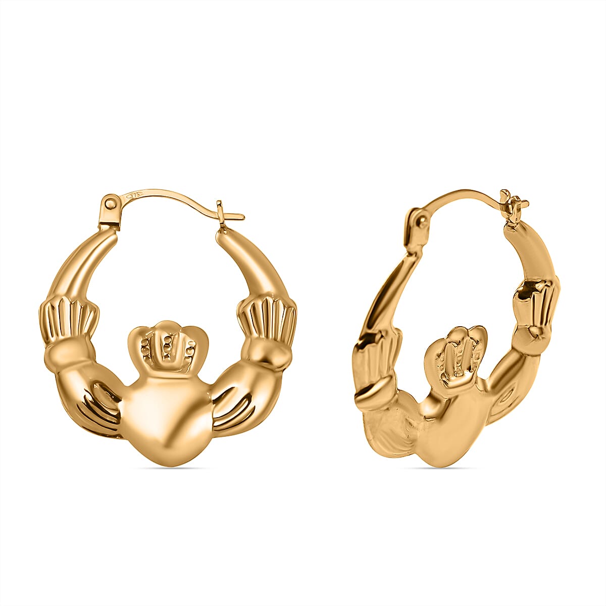 Hatton Garden Closeout Deal - 9K Yellow Gold Claddagh Hoop Earrings