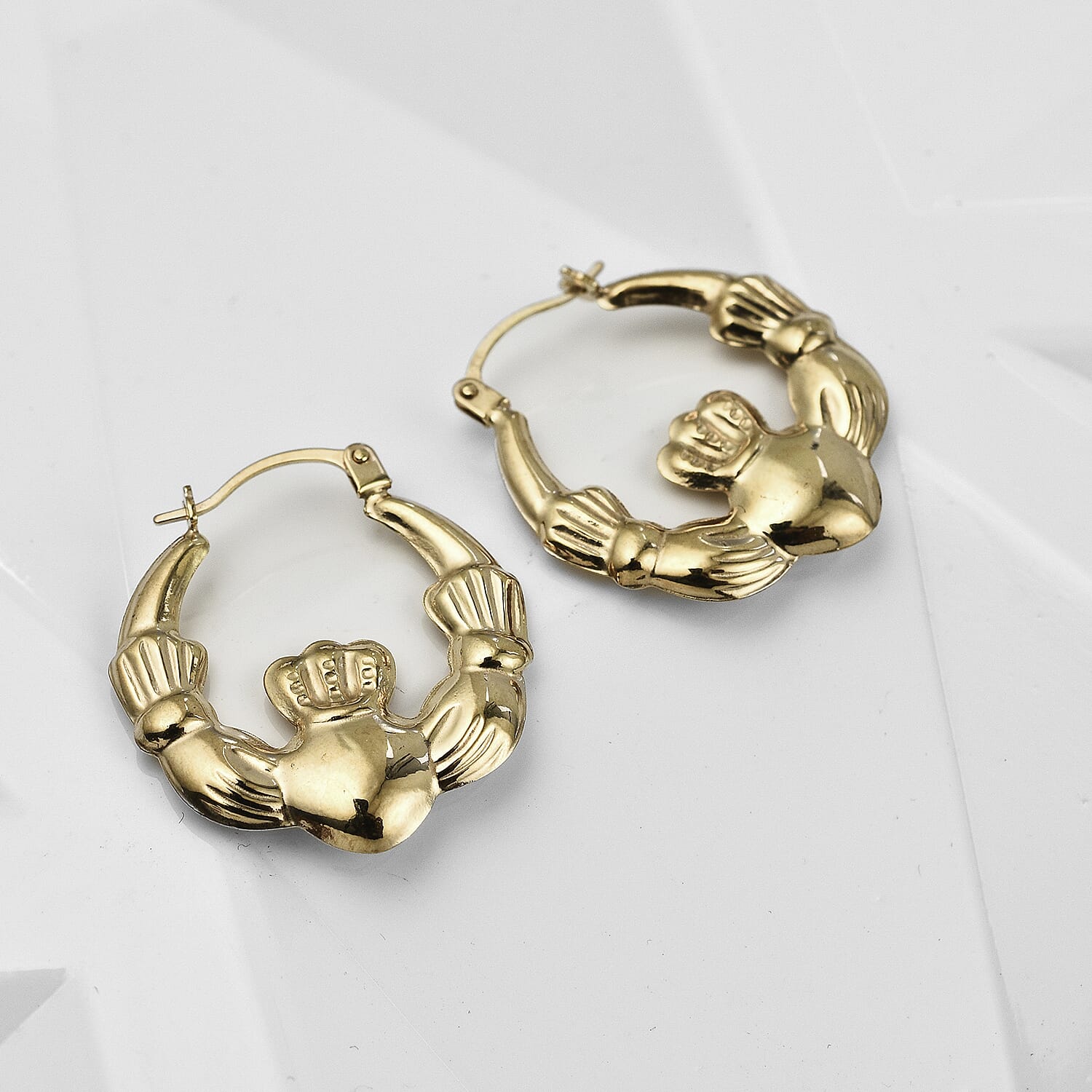 Hatton Garden Closeout Deal - 9K Yellow Gold Claddagh Hoop Earrings