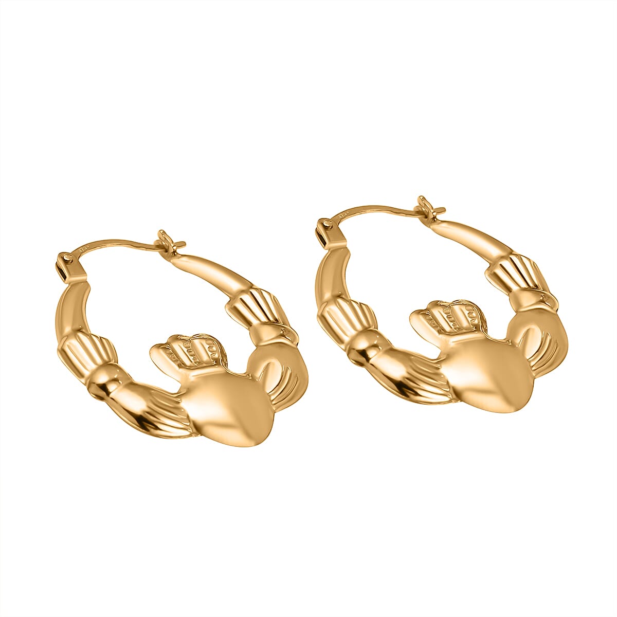 Hatton Garden Closeout Deal - 9K Yellow Gold Claddagh Hoop Earrings