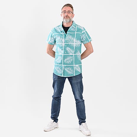 Bench 100% Cotton SS Raffil Leaf Printed Mens Short Sleeve Shirt (Size XXL) - Sea Green
