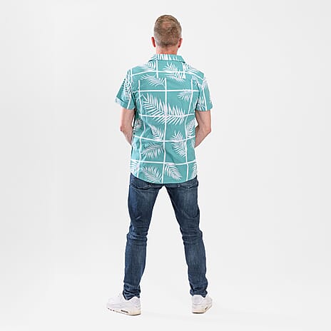 Bench 100% Cotton SS Raffil Leaf Printed Mens Short Sleeve Shirt (Size XXL) - Sea Green