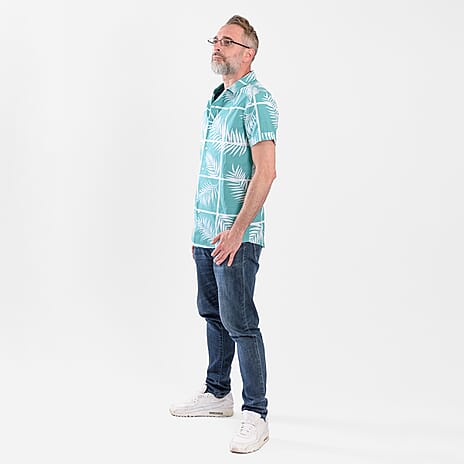 Bench 100% Cotton SS Raffil Leaf Printed Mens Short Sleeve Shirt (Size XXL) - Sea Green