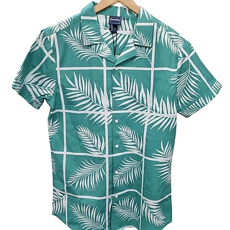 Bench 100% Cotton SS Raffil Leaf Printed Mens Short Sleeve Shirt (Size XXL) - Sea Green