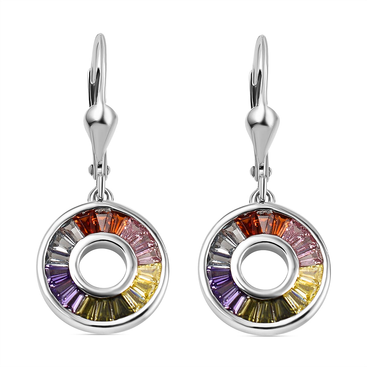 Lustro Stella - Multi Colour Cubic Zirconia  Earring in Rhodium Overlay Sterling Silver