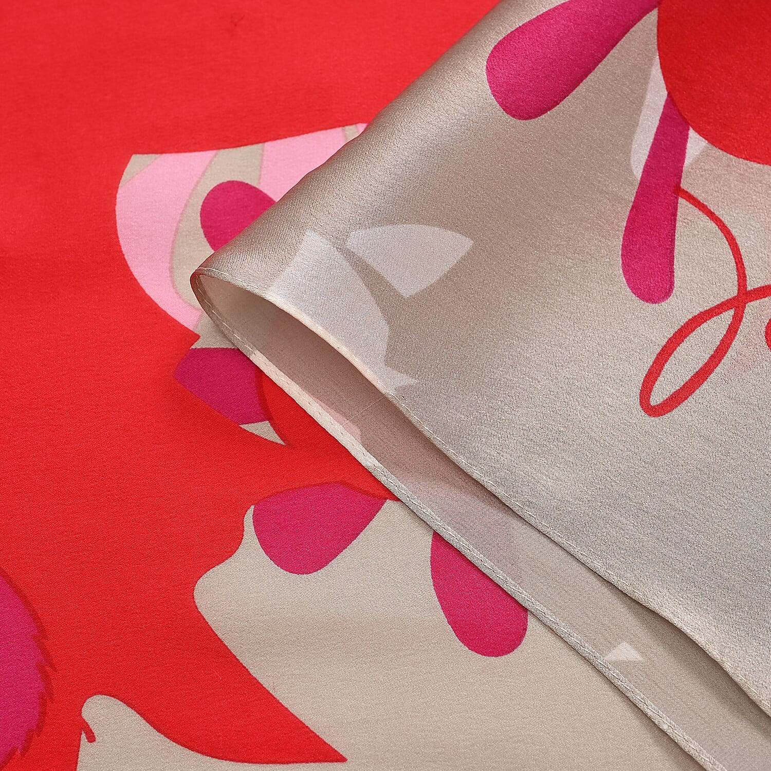 La Marey 100% Mulberry Silk Flower Printed Scarf (Size 175x55cm) - White & Red