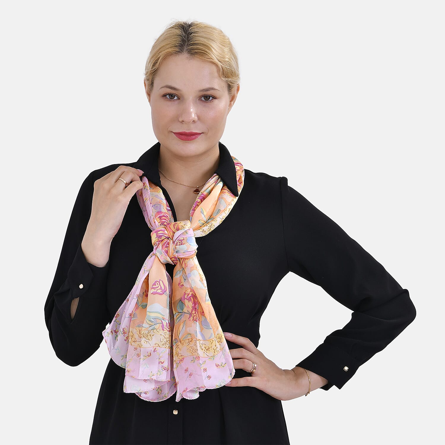 La Marey 100% Mulberry Silk Flower Printed Scarf (Size 175x55cm) - Multicolor