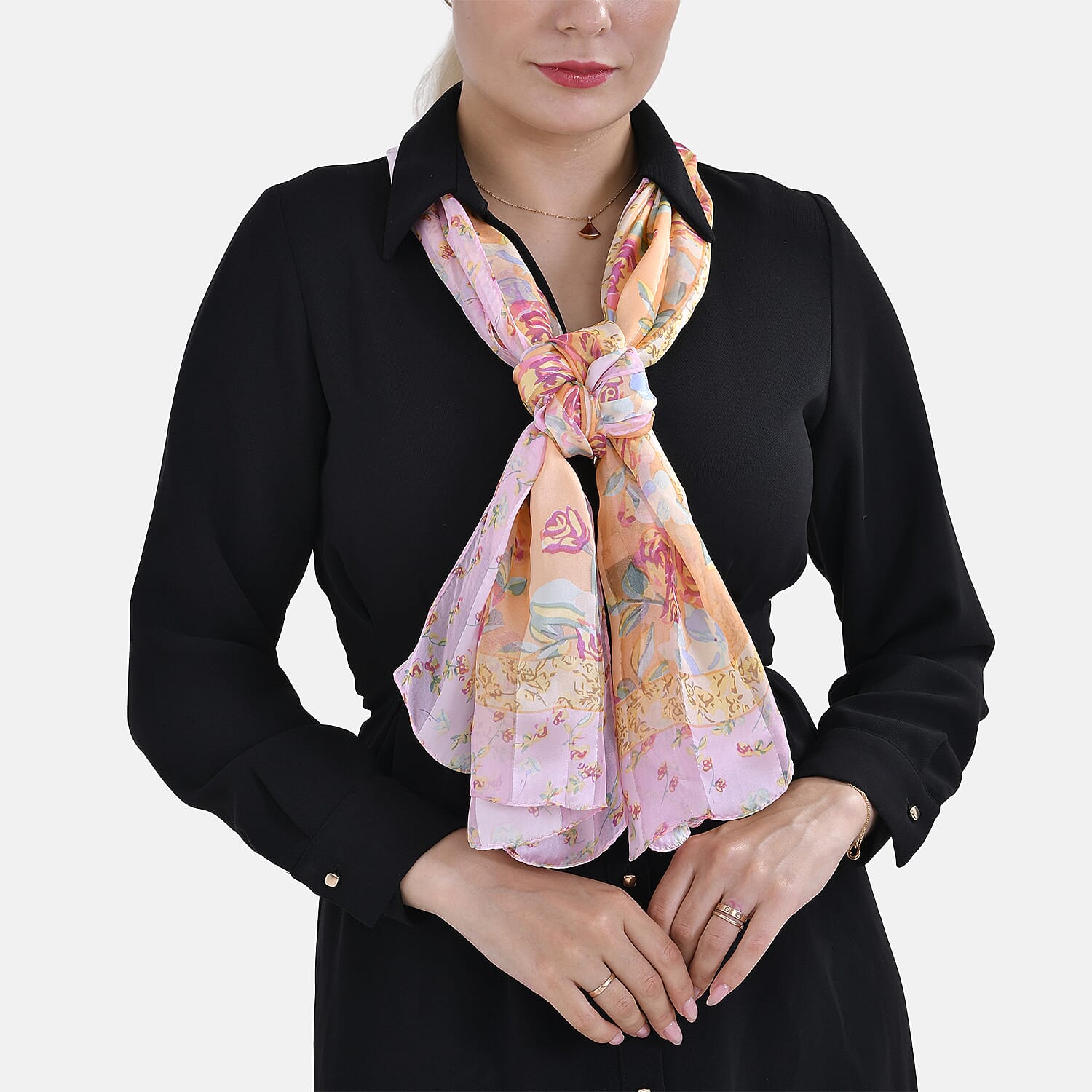 La Marey 100% Mulberry Silk Flower Printed Scarf (Size 175x55cm) - Multicolor